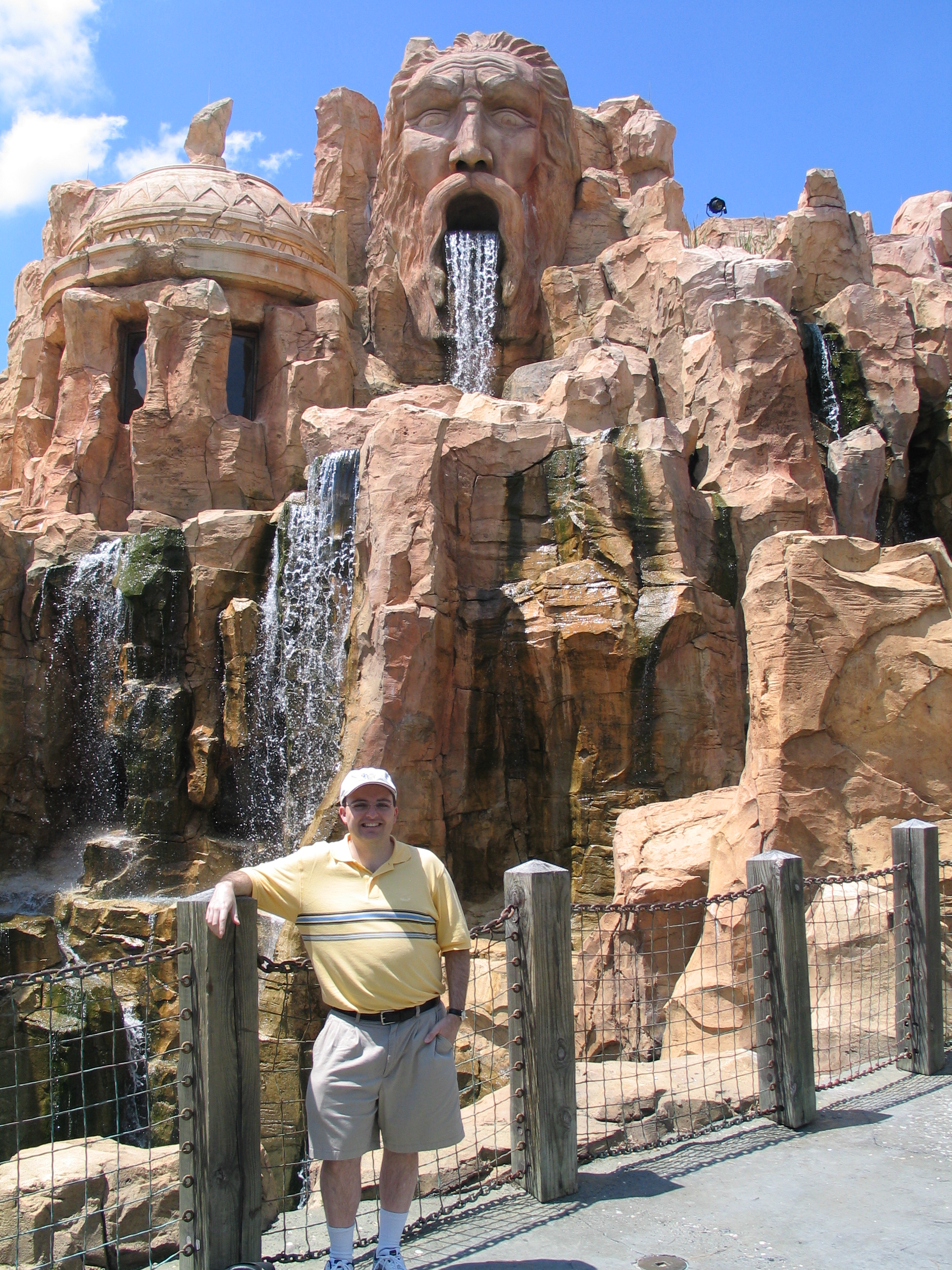 Tom in front of Universal Studios waterfall
