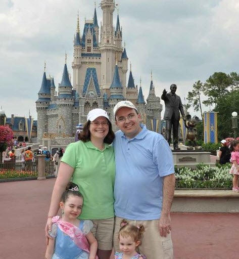 Keating family photo in Disney World in front of Cinderella's Castle