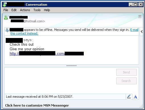 MSN Messenger virus spread via infected Skype client