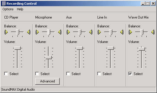 Windows XP Recording Control Wave Out Mix